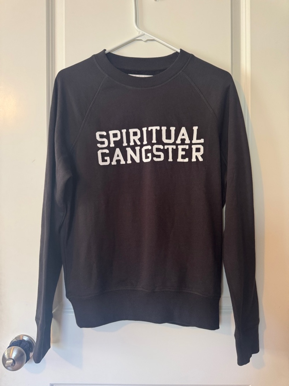Spiritual Gangster Varsity Classic raglan  Sweatshirt in Black-Small